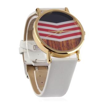 Ormano - Jam Tangan Unisex - Putih - Strap Leather - Casual Flag Stripe Watch  