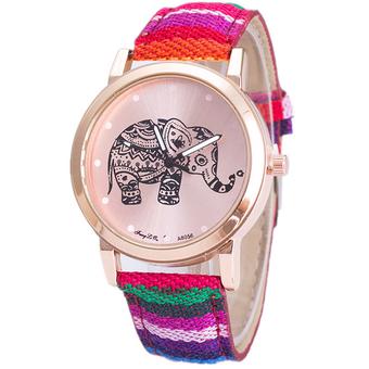 Ormano - Jam Tangan Wanita - Multicolor - Tali Kanvas - Elephant Vintage Ladies Watch  