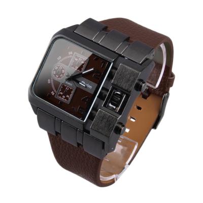 Oulm 3364 Military Army Square Dial PU Leather Band Quartz Wrist Watch - Brown