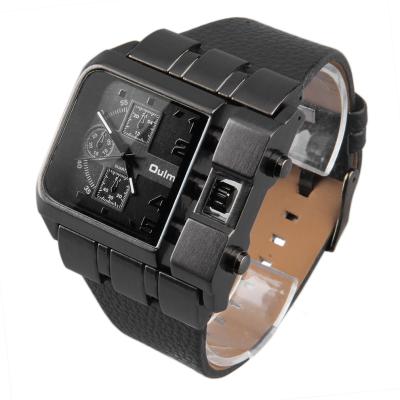 Oulm 3364 Military Army Square Dial PU Leather Band Quartz Wrist Watch - Black