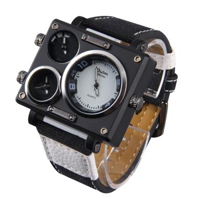 Oulm 3595 Big Square Dial 3 Time Zone Movement Quartz Leather Wrist Watch - White