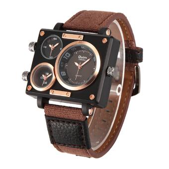 Oulm Canvas Leather Band Male Three Movt Quartz Watch Military Fashion Famous Brand Men Sport Analog Wrist watch HP3595_Coffee- Intl  
