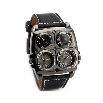 Oulm - Dual Compass Quartz Men - Hitam - Leather Band Fashion Watch - 1140  