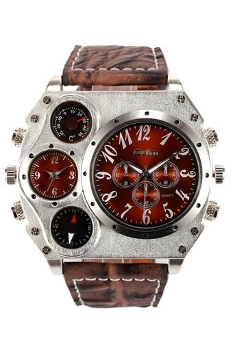 Oulm Large Dial Double Movement GMT Military Form Wrist Watch HP1349 Brown  