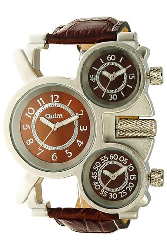 Oulm Leather Analog Sports Wrist Watch HP1167 Brown  