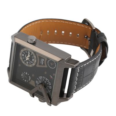 Oulm Steel Men's Square Case Dual Movement PU Leather Belt Quartz Watch 3577 - Black