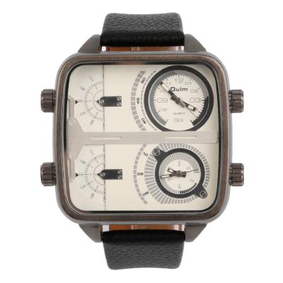 Oulm Steel Men's Square Case PU Leather Strap Quartz Wrist Watch 3377 Gift - White