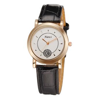 PU Leather Stainless steel Quartz Roman numeral Couples' Casual Wrist watch Woman (Intl)  