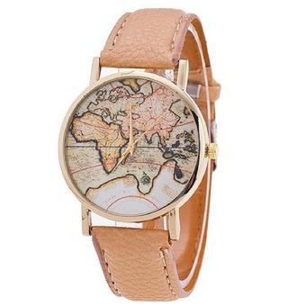 Quartz Watch With Leather Belt & World Map (Intl)  