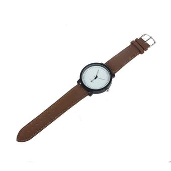 ROSIVGA Lover Man Woman Stainless Steel Leather Band Quartz Wrist Watch (Coffee+White) (Intl)  