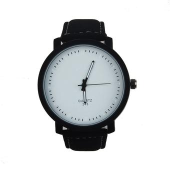 ROSIVGA Lover Man Woman Stainless Steel Leather Band Quartz Wrist Watch (Black+White) (Intl)  
