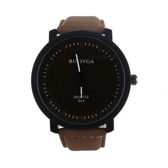 ROSIVGA Lover Man Woman Stainless Steel Leather Band Quartz Wrist Watch (Coffee+Black) - Intl  
