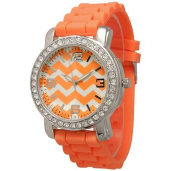 Rhinestone accented Silicone Watch Chevron Design (Orange)- Intl  