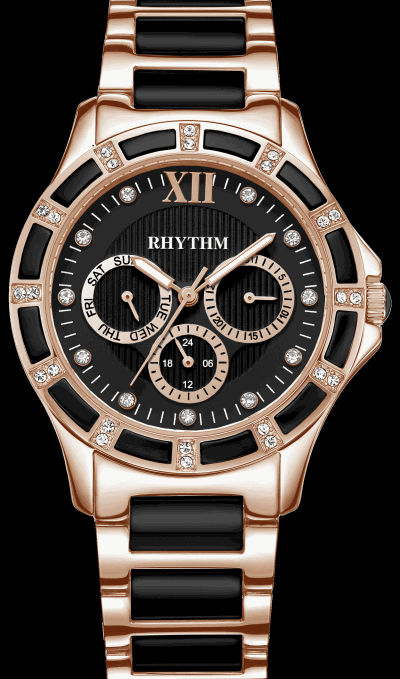 Rhythm Global Timepiece F1201T05 Jam Tangan Wanita - RoseGold/Hitam
