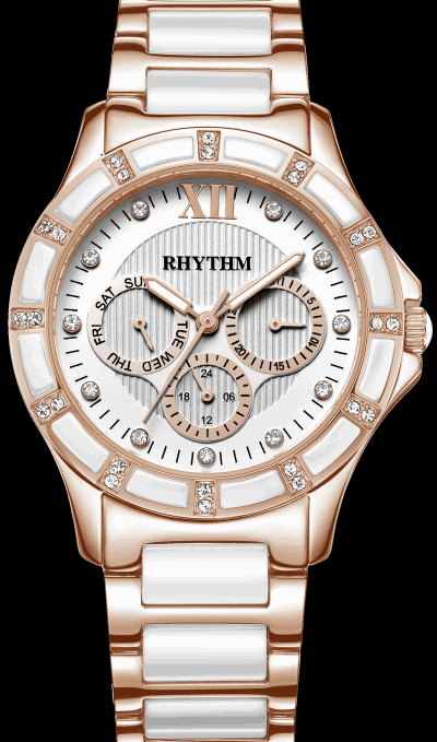 Rhythm Global Timepiece F1201T06 Jam Tangan Wanita - RoseGold/Putih