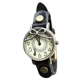 Rondaful Long-haired girl retro leather embossed leather watch ladies bracelet watch watch (Intl)  