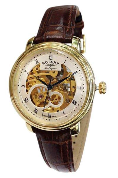 Rotary- GS90506-06-Jam Tangan Pria - Strap Leather-Brown-Gold