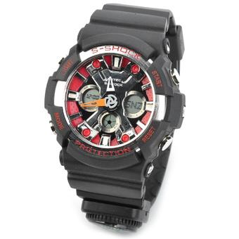 SD-1220 Water Resistant Dual Time Display Quartz Sport Wrist Watch w / Compass - Black + Red (Intl)  