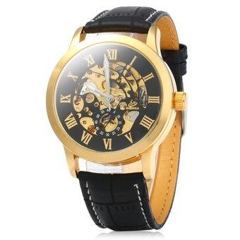 SHENHUA 9269 Men Hollow Automatic Mechanical Watch with Leather Band Roman Scale (BLACK) - Intl  
