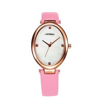 SINOBI 8133L05 Fashion Womens Oval Quartz Watches Pink Leather Rose Gold Case Ladies Wristwatches- Intl  