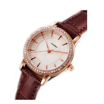 SINOBI 8156L01 Rose Gold Case Girls' Crystal Quartz-watch Brown Leather Women Fashion Wrist Watches- Intl  