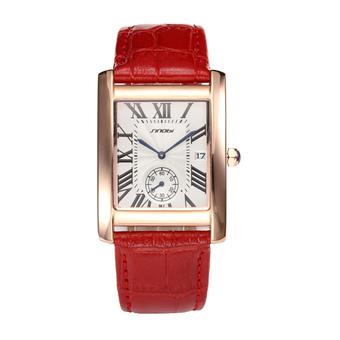 SINOBI 8181 Fashion Roman Style Rectangle Simple Dial Function Quartz Watch for Male Female Genuine Leather Auto Date - Intl  