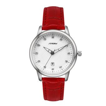 SINOBI Fashion Quartz Watches Bracelet Female Business Silver Red Leather 9539- Intl  