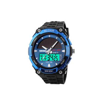 SKMEI 1049 50m Waterproof Solar Dual-Movement Dual-Time Zone Sport Watch Black + Blue  