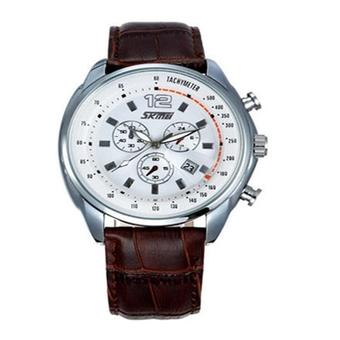 SKMEI 6852 Men's Classic Genuine Brown Leather Quartz Wristwatch  