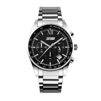 SKMEI Casual Men Stainless Strap Watch Water Resistant 30m - 9096CS - Silver-Hitam  