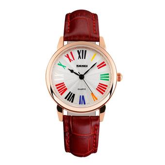 SKMEI Fashion Casual Ladies Leather Strap Watch Water Resistant 30m - 1084CL - Merah  