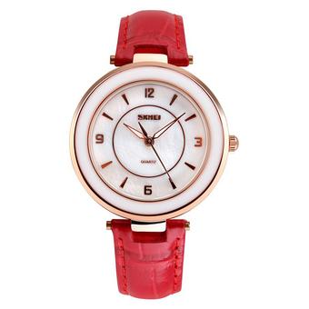SKMEI Fashion Casual Ladies Leather Strap Watch Water Resistant 30m - Merah  