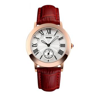 SKMEI Fashion Casual Ladies Leather Strap Water Resistant 30m Watch - Merah  