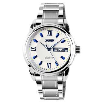 SKMEI Men's Silver Stainless Steel Band Wrist Watch+Blue 9082  