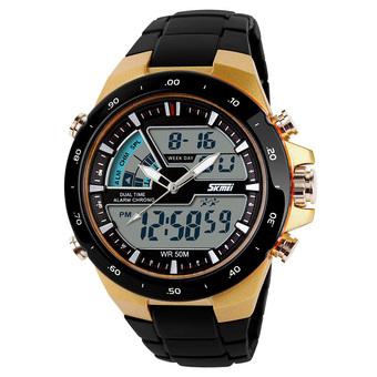 SKMEI Men's Sport LED Waterproof Rubber Strap Wrist Watch -Gold 1016  