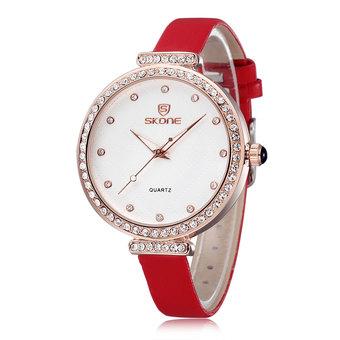 SKONE Brand Crystal Rhinestone Fashion Watches Women Leather Straps Casual Watch Clock Hours red (Intl)  