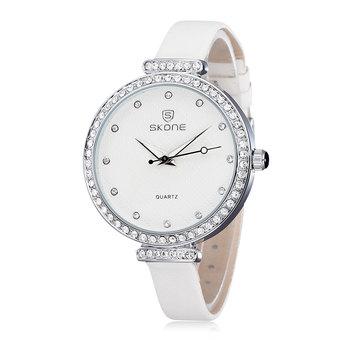 SKONE Brand Crystal Rhinestone Fashion Watches Women Leather Straps Casual Watch Clock Hours white (Intl)  