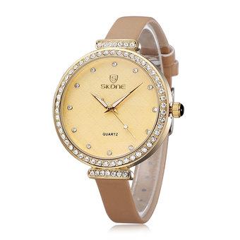 SKONE Brand Crystal Rhinestone Fashion Watches Women Leather Straps Casual Watch Clock Hours gold (Intl)  
