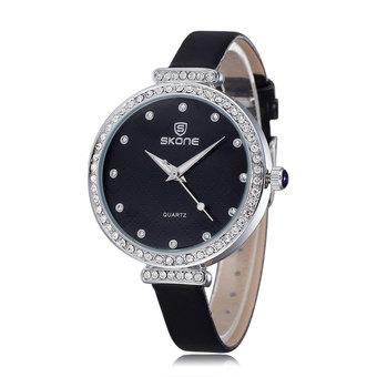 SKONE Brand Crystal Rhinestone Fashion Watches Women Leather Straps Casual Watch Clock Hours black (Intl)  
