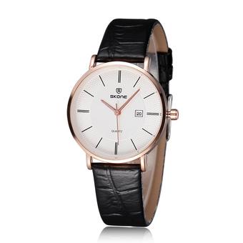 SKONE Brand Fashion Lover Watches Leather Quartz Watch Fashion Luxury Women Men Wristwatch-Black (Female)  