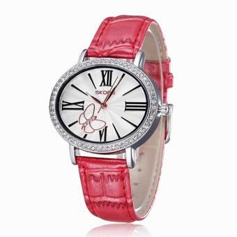 SKONE Brand Rome Style Fashion Watches Women PU Leather Straps Luxury Quartz Watch for Ladies Girls(Rose Red) (Intl)  