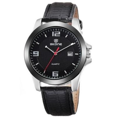 SKONE Casual Men Leather Strap Watch Water Resistant 10m - 9180 - Black