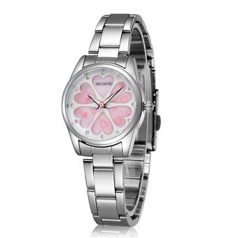 SKONE Gold Heart Rhinestone Hardlex Dial Women Dress Watch Fashion Party Quartz Wristwatches pink (Intl)  