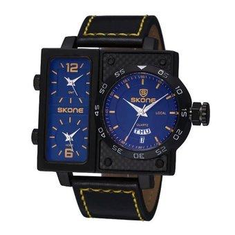 SKONE Leather Strap Business Watch Quartz Square Dial Date Week Men Luxury Sport Watch Yellow - Intl  