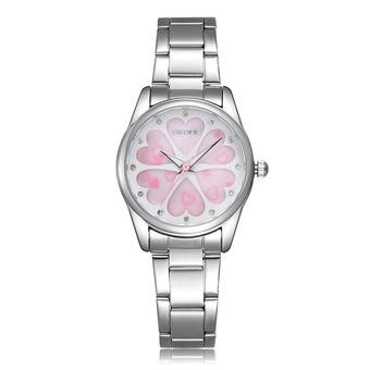 SKONE Love Reliefsurface Temperament Diamond Ladies Watch Movement Luminous Strip-Silver Pink (Intl)  