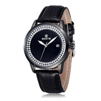 SKONE New Design Brand Fashion Quartz Leatehr Strap Watch for Women Ladies Casual Watch With Rhinestone Wristwatch-Black  