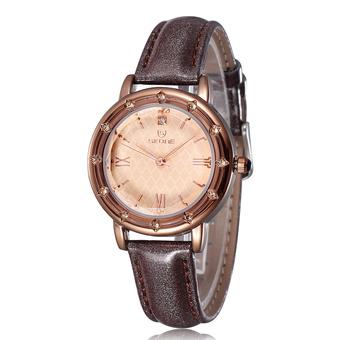 SKONE Vintage Rome Style Rhinestone Rose Gold Watch Women Luxury Brand Leather Straps Quartz Watches Lady Fashion Casual Hours-coffee  