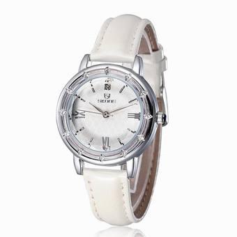 SKONE Vintage Rome Style Rhinestone Rose Gold Watch Women Luxury Brand Leather Straps Quartz Watches Lady Fashion Casual Hours(White) (Intl)  