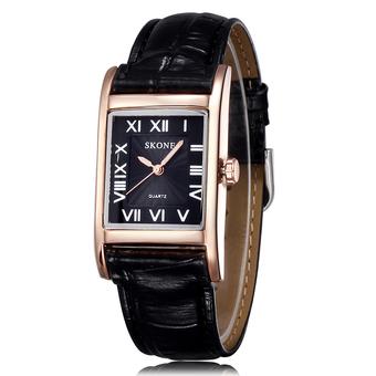 SKONE Women Luxury Fashion Casual Quartz Watch Roman Number Square Dial Leather Wristwatches gold black (Intl)  