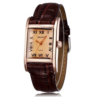SKONE Women Luxury Fashion Casual Quartz Watch Roman Number Square Dial Leather Wristwatches gold brown (Intl)  